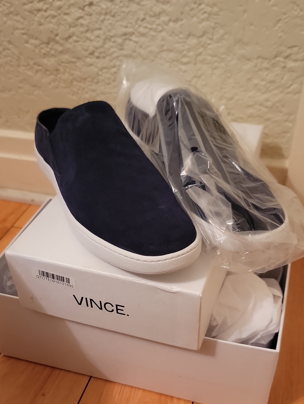 Vince Suede Slip-On Sneakers in Navy with White Sole